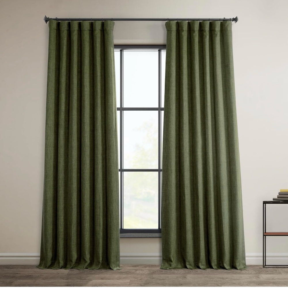 Linen Khaki Green Room Darkening Curtain Panel
